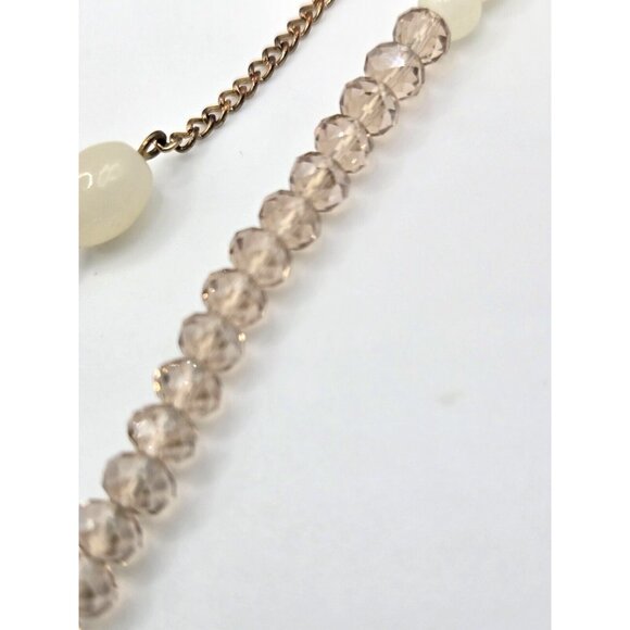 Vintage Glass Lariat Necklace 30" w6" dangle 36" rhinestones and ab crystal - Picture 4 of 10